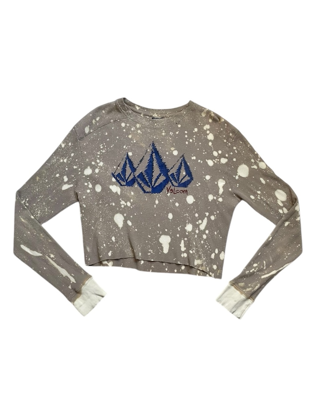 Y2K cropped volcom blue mountain waffle knit thermal bleach dyed long sleeve uni